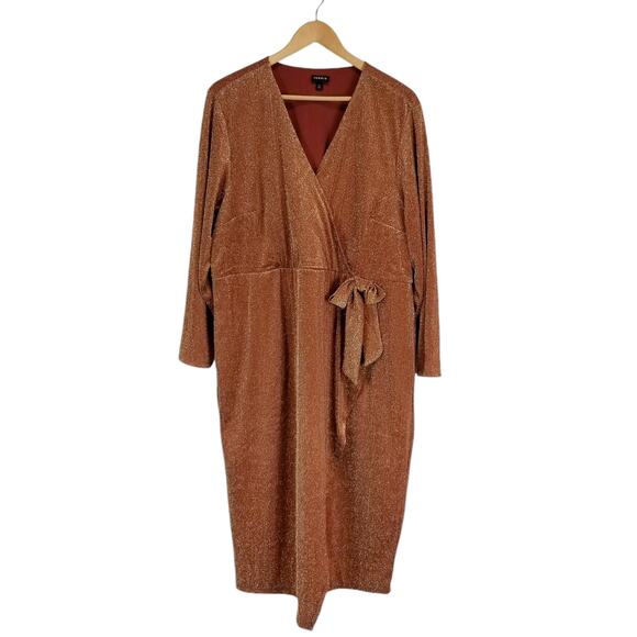 Torrid Women's Midi Glitter Knit Surplice Slit Tie Dress Gold Size 3X - Picture 2 of 10
